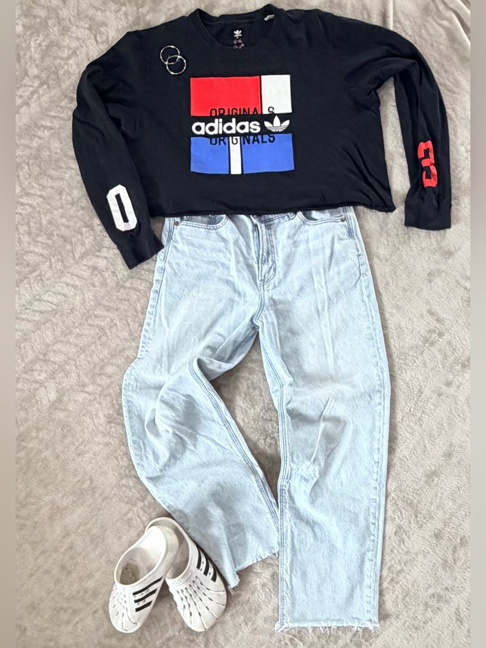 Adidas Originals Graphic Long Sleeve Crop Top - Boys XL -Worn as a Women’s Small